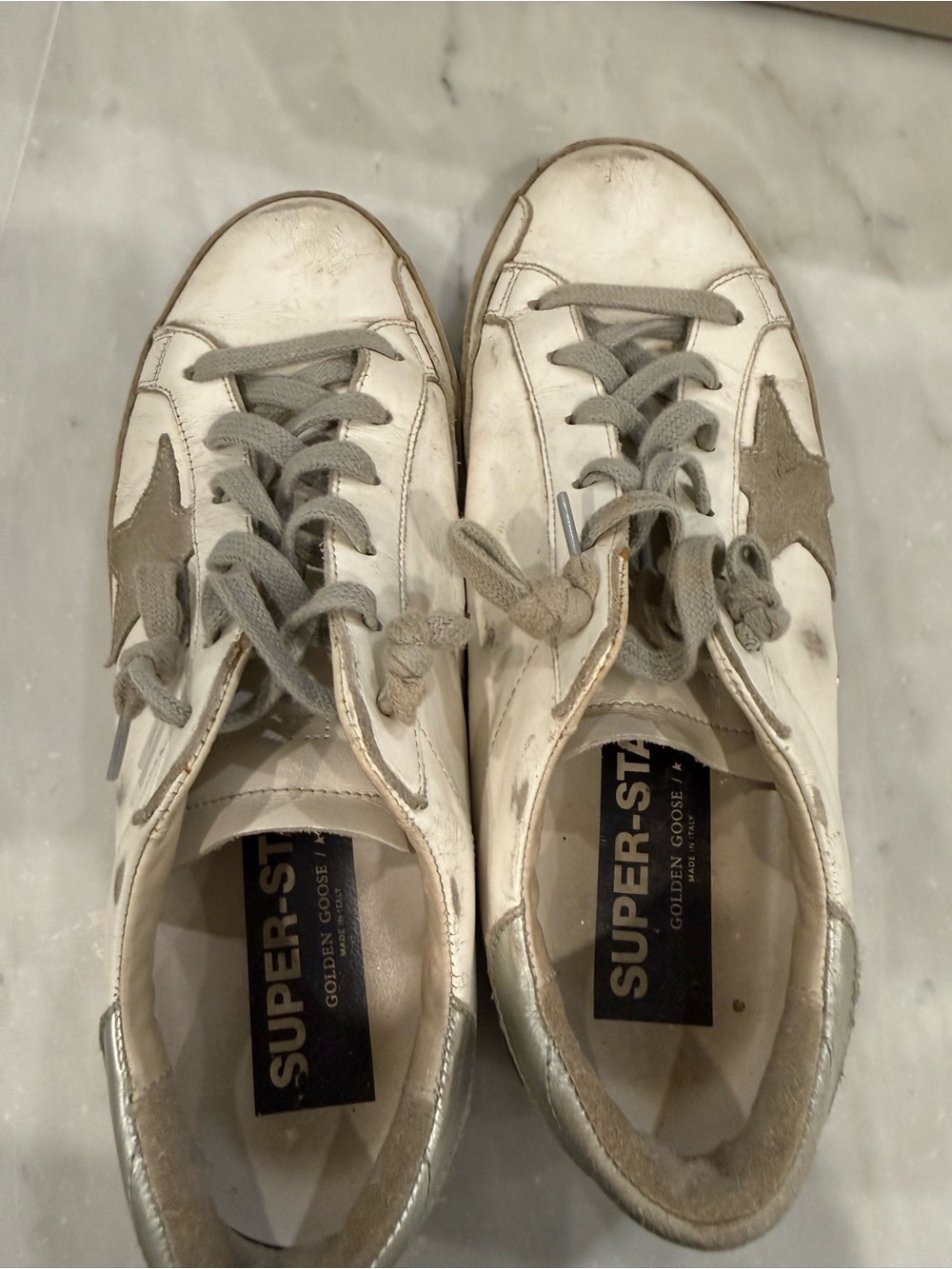 Golden Goose Superstar White Leather Sneakers with Silver Heel - Picture 2 of 9